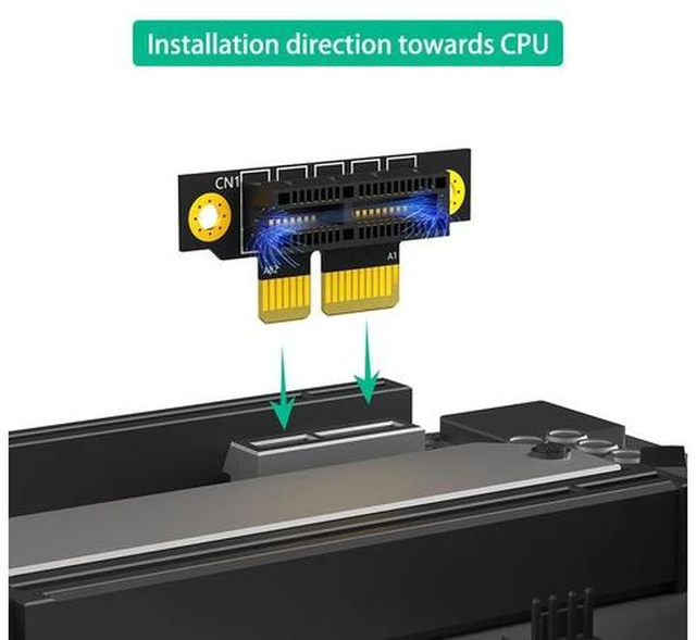 Alt view image 7 of 7 - x1 Right-Angle Riser Card PCI-E 1x Reverse Direction Adapter, 90-Degree Slot Converter for Space-Saving / Low-Profile Systems