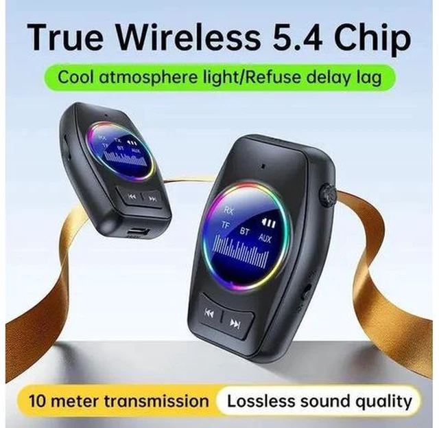 Alt view image 6 of 7 - Bluetooth 5.4 Audio Adapter, 2-in-1 Transmitter & Receiver with TF Card & Voice Call Support 300mAh Battery, 10m Range, AUX to Wireless for TV/Car/PC Plug & Play