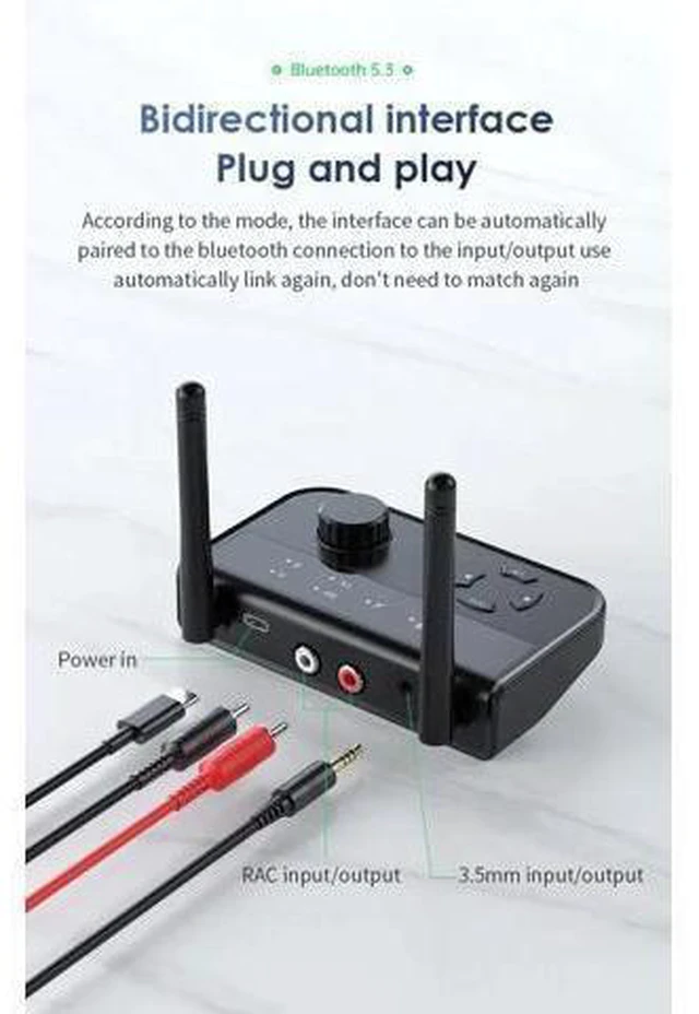 Alt view image 5 of 6 - 2 in 1 5.3 Audio Receiver Transmitter 3.5mm Aux Jack RCA Stereo Music Wireless Adapter Dongle for TV Car PC Headphones