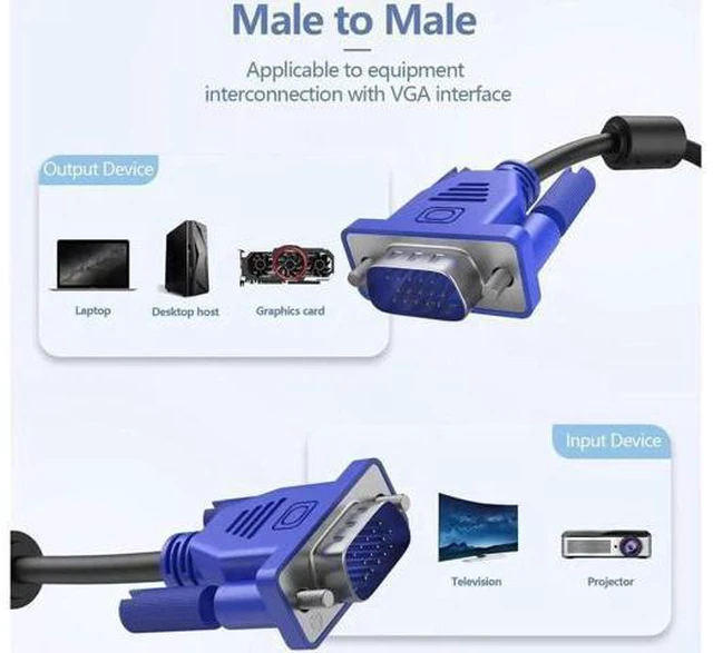 Alt view image 2 of 7 - to VGA Monitor Cable, 15 pin 1080P Full HD Male to Male Cor for Computer PC Laptop to Monitor Screen Projector with VGA Plug Port 49.2 Feet