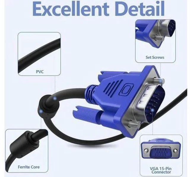 Alt view image 3 of 7 - to VGA Monitor Cable, 15 pin 1080P Full HD Male to Male Cor for Computer PC Laptop to Monitor Screen Projector with VGA Plug Port 49.2 Feet