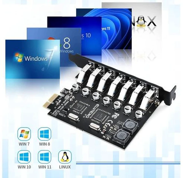 Alt view image 5 of 7 - PCIE USB 3.0 Card 7 Ports PCI Expree to USB Expansion Card Super Speed 5Gbps PCI-e USB3.0 Hub Controller Adapter for Windows 11/10/8/7/XP/Vista
