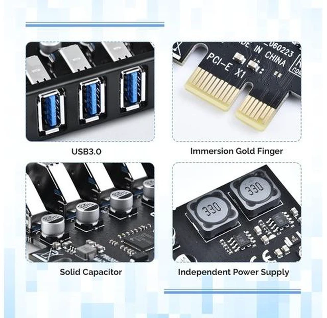Alt view image 6 of 7 - PCIE USB 3.0 Card 7 Ports PCI Expree to USB Expansion Card Super Speed 5Gbps PCI-e USB3.0 Hub Controller Adapter for Windows 11/10/8/7/XP/Vista