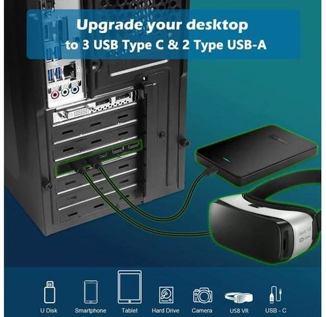 Alt view image 4 of 7 - PCI-E to 5Gbps USB3.0 5-Port(3*USB C - 2*USB A) Expansion Card,PCI Express USB Add in Card, Internal USB Hub Converter for Desktop PC Host Card Support Windows 10/8/7/XP and MAC OS