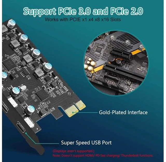 Alt view image 2 of 7 - PCI-E to 5Gbps USB3.0 5-Port(3*USB C - 2*USB A) Expansion Card,PCI Express USB Add in Card, Internal USB Hub Converter for Desktop PC Host Card Support Windows 10/8/7/XP and MAC OS