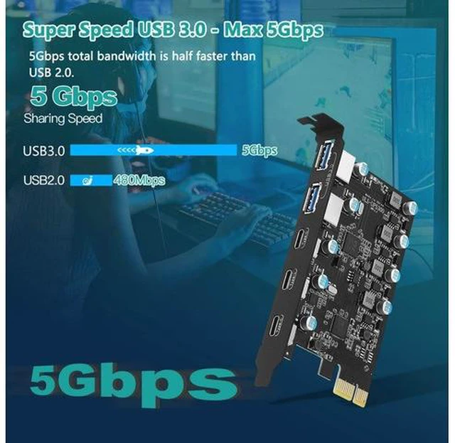Alt view image 3 of 7 - PCI-E to 5Gbps USB3.0 5-Port(3*USB C - 2*USB A) Expansion Card,PCI Express USB Add in Card, Internal USB Hub Converter for Desktop PC Host Card Support Windows 10/8/7/XP and MAC OS
