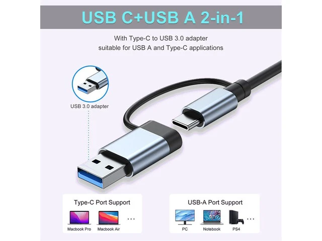 Alt view image 5 of 7 - 2-in-1 USB-A USB-C Hub 7 in 1 USB Hub Adapter Docking Station Dongle USB A Type-C Hub to Multi Port USB Speed 5Gbps PD Charging USB C Hub