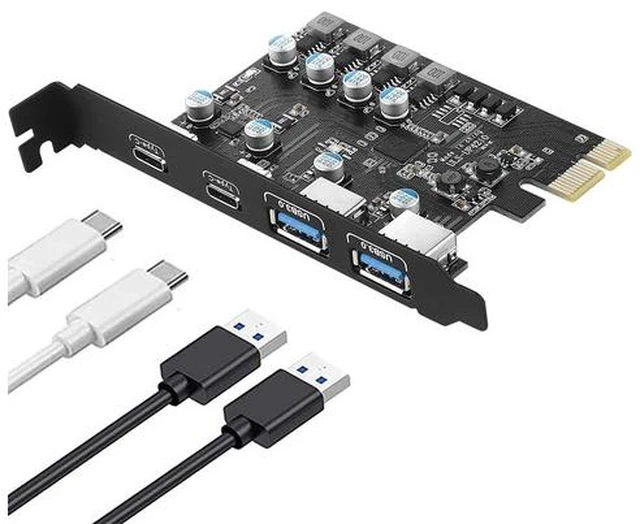 Main image of PCIE USB 3.0 Card 4 Ports(2X USB-C - 2X USB-A) PCI Expree to USB Expansion Card Super Speed 5Gbps PCI-e USB3 Hub Controller Adapter for Windows 11, 10, 8.x, 7, Vista, XP Desktop PCs