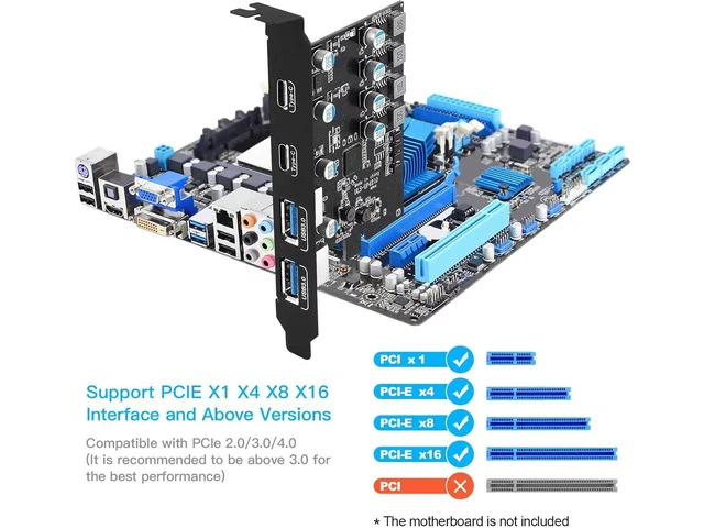Alt view image 2 of 7 - PCIE USB 3.0 Card 4 Ports(2X USB-C - 2X USB-A) PCI Expree to USB Expansion Card Super Speed 5Gbps PCI-e USB3 Hub Controller Adapter for Windows 11, 10, 8.x, 7, Vista, XP Desktop PCs
