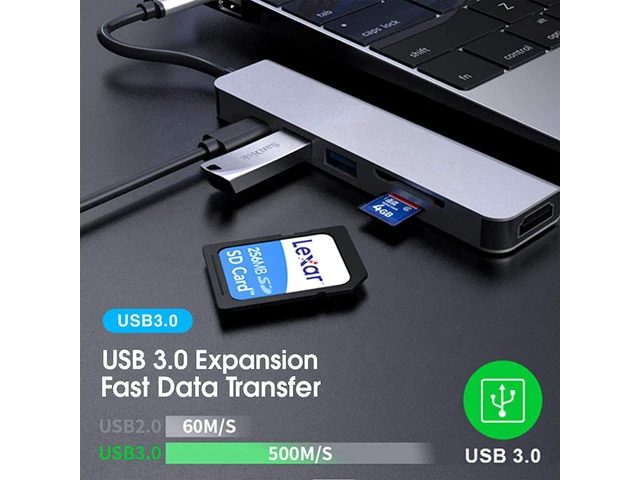 Alt view image 3 of 7 - 6 in 1 USB C Hub, USB Docking Station with 4K HDMI, 2 USB 3.0, SD Slot, TF Slot, Type C PD Port,Ultra Slim Aluminum Portable Data Hub