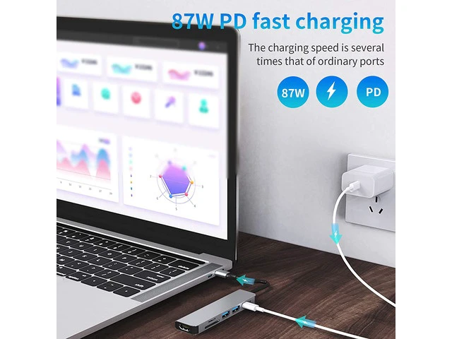 Alt view image 6 of 7 - 6 in 1 USB C Hub, USB Docking Station with 4K HDMI, 2 USB 3.0, SD Slot, TF Slot, Type C PD Port,Ultra Slim Aluminum Portable Data Hub