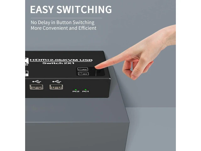 Alt view image 4 of 7 - 4K@60Hz HDMI2.0 USB KVM Switch 2 in 1 Out Box, with 2 Computers 1 Monitor, 2 PCs Share 3USB Hubs, for Mac, Windows