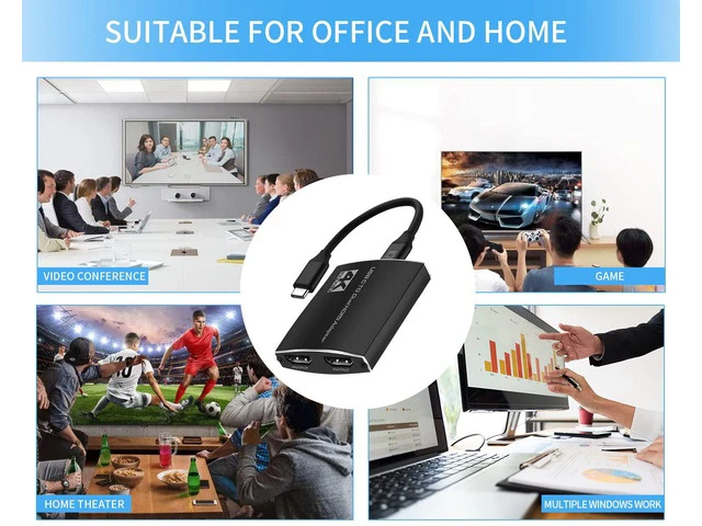 Alt view image 7 of 7 - 4K@60Hz USB C to Dual HDMI Adapter with Power Delivery and 3.5mm Audio Jack, Dual Monitors Adapter USB C Adapter USB C Hub with 2 HDMI Docking Station for Laptop HP/Dell/Surface/Lenovo/Thinkpad
