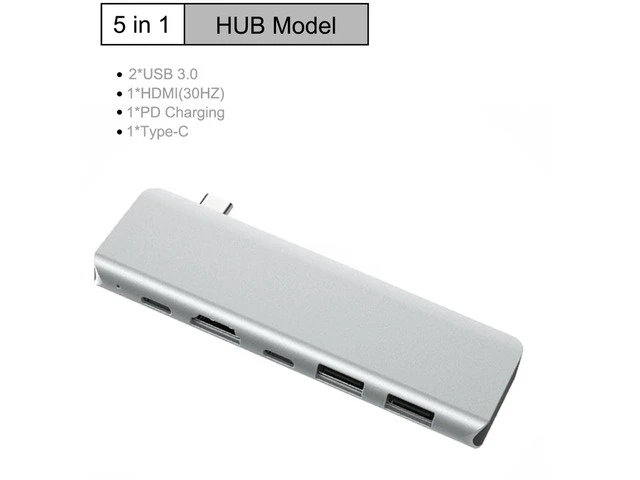 Alt view image 4 of 7 - USB C Hub Adapter, 5 in 1 Multiport Adapter with 4K Type C Hub to HDMI, 2 USB 3.0 Ports, 1*USB-C Ports and USB-C PD Charging for MacBook, Mac Pro, Mac Mini, iMac, Surface Pro, XPS, PC Mobile HD
