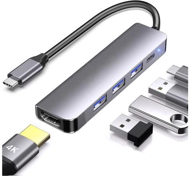 Main image of USB C Hub HDMI, 5 in 1 USB C Hub Multiport Adapter with 4K HDMI, PD 100W Charging, 3 USB-A Data Ports, USB C to HDMI Splitter Compatible with MacBook Pro/Air