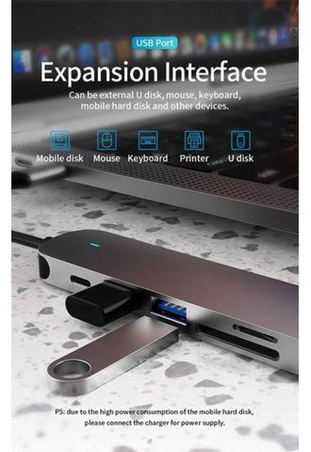 Alt view image 5 of 7 - USB C Hub HDMI Adapter, 6-in-1 Type C Hub to HDMI 4K, USB 3.0/2.0 Ports, SD/TF Cards Reader, 87W Power Delivery Dock, Gigabit Ethernet Hub for MacBook Pro 13/15, 2018 Mac Air, Chromebook and More