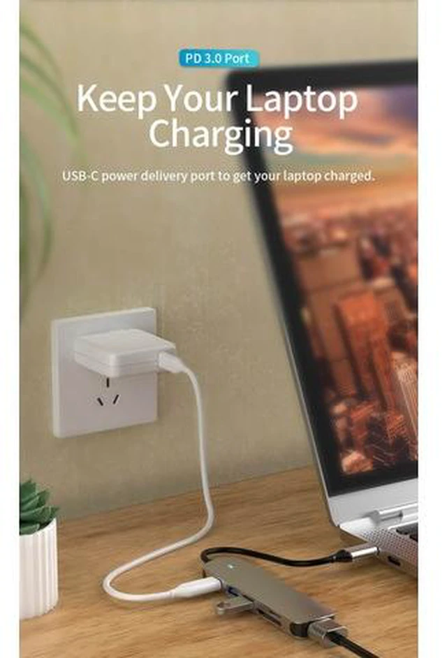 Alt view image 4 of 7 - USB C Hub HDMI Adapter, 6-in-1 Type C Hub to HDMI 4K, USB 3.0/2.0 Ports, SD/TF Cards Reader, 87W Power Delivery Dock, Gigabit Ethernet Hub for MacBook Pro 13/15, 2018 Mac Air, Chromebook and More