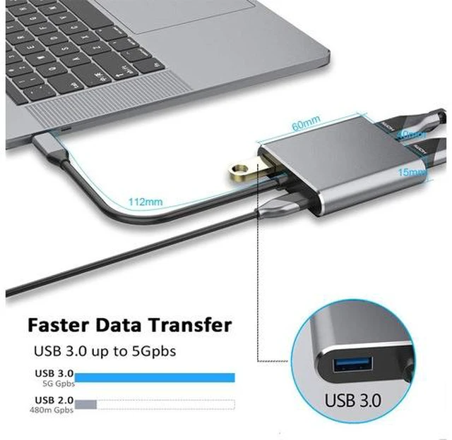 Alt view image 3 of 7 - USB C Hub, USB 3.1 Type-C to HDMI VGA Adapter with 4K HDMI, 1080P VGA, USB 3.0, PD Pass-Through Charging, Dual Screens Display for Mac Pro and Other Laptops with Thunderbolt 3 Port-Gray