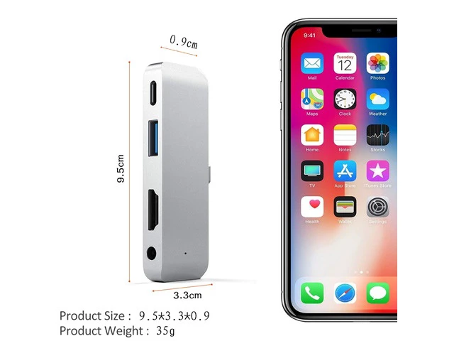 Alt view image 2 of 7 - USB C Hub Adapter for iPad Pro Accessories 2018 12.9" 11", 4 in 1 Type C Dongle Docking Station with HDMI Converter, 3.5mm Headphone Jack, USB-C PD Charging, USB 3.0, Silver