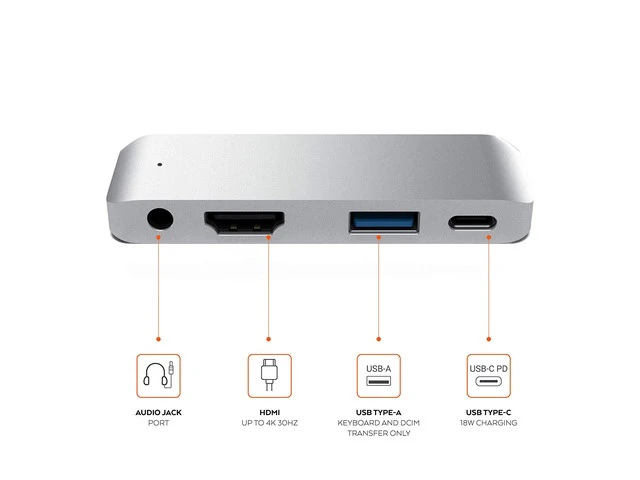 Alt view image 3 of 7 - USB C Hub Adapter for iPad Pro Accessories 2018 12.9" 11", 4 in 1 Type C Dongle Docking Station with HDMI Converter, 3.5mm Headphone Jack, USB-C PD Charging, USB 3.0, Silver