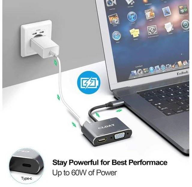 Alt view image 4 of 7 - USB C Hub, USB 3.1 Type-C to HDMI VGA Adapter with 4K HDMI, 1080P VGA, USB 3.0, PD Pass-Through Charging, Dual Screens Display for Mac Pro and Other Laptops with Thunderbolt 3 Port-Gray