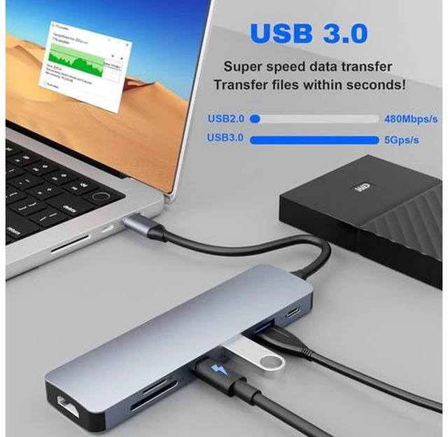 Alt view image 5 of 7 - USB C Hub,7 in 1 Adapter,Multiport Adapter with 4K HDMI, USB C & 2*USB3.0, PD 100W, SD/TF, USB C Docking Station for MacBook Air/Pro, iPad, Windows, Steam Deck, Switch