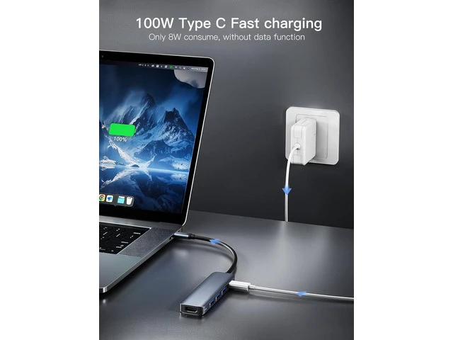 Alt view image 4 of 7 - USB C Hub 5 in 1 Multiport Adapter 4K HDMI, 100W Power Delivery, 3 USB 3.0 Data Ports (5Gbps), USB C Dongle for MacBook Pro/Air, iPad Pro, iMac, iPhone 15 Pro/Pro Max, XPS