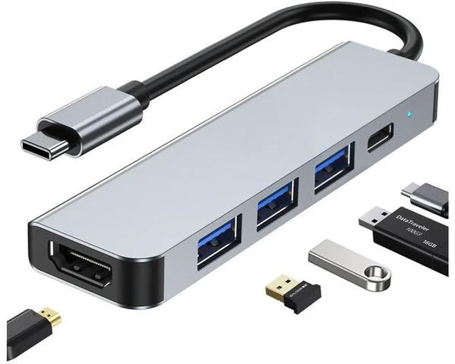 Main image of USB C Hub 5 in 1 Multiport Adapter 4K HDMI, 100W Power Delivery, 3 USB-A Data Ports, USB C Dongle for MacBook Pro/Air, iPad Pro, iMac, iPhone 15 Pro/Pro Max, XPS