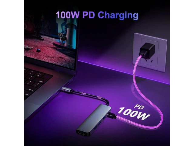 Alt view image 3 of 7 - USB C Hub 5 in 1 Multiport Adapter 4K HDMI, 100W Power Delivery, 3 USB-A Data Ports, USB C Dongle for MacBook Pro/Air, iPad Pro, iMac, iPhone 15 Pro/Pro Max, XPS