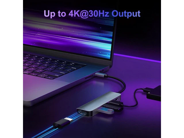 Alt view image 5 of 7 - USB C Hub 5 in 1 Multiport Adapter 4K HDMI, 100W Power Delivery, 3 USB-A Data Ports, USB C Dongle for MacBook Pro/Air, iPad Pro, iMac, iPhone 15 Pro/Pro Max, XPS