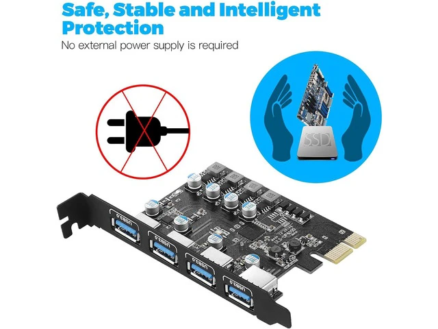 Alt view image 4 of 7 - 4 Port PCI Express Expansion Card, USB 3.0 4-Port Front Expansion Card, PCIE USB Hub Controller Adapter for Connect 4 Devices Expanded, Supports Windows 11/10/8/7 / Vista/XP (32/64-bit)