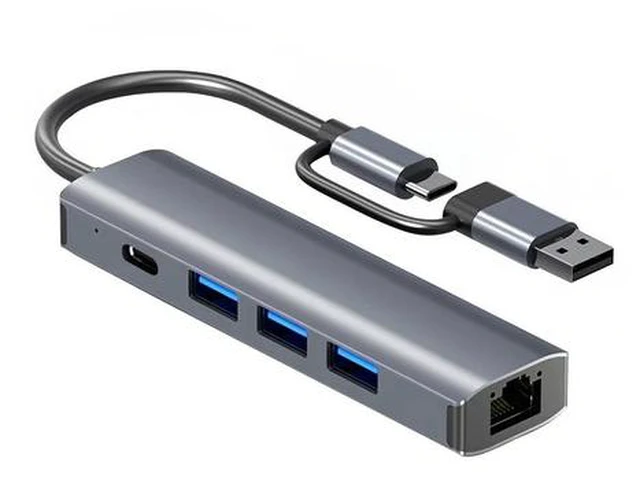 Main image of 2-in-1 USB-C USB 3.0 to Gigabit Ethernet Adapter, 3-Port USB 3.0//1-Port USB-C Hub with RJ45 Compatible with MacBook Pro/Air 2023, iPad Pro, iMac, S23, XPS 17, Surface Book 3 and More