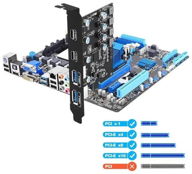 Main image of 4 Port PCI Express Expansion Card (2X Type USB C - 2 USB A), Front Expansion Card, PCIE USB Hub Controller Adapter for Connect 4 Devices Expanded, Supports Windows 11/10/8/7 / Vista/XP