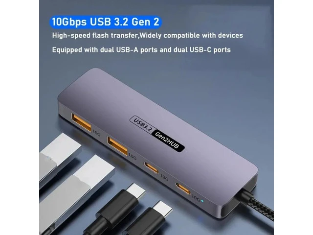 Alt view image 2 of 7 - 10Gbps USB C Hub, USB C HUB with 2 USB-C 3.2 and 2 USB-A 3.2 Ports, USB Port Extender Splitter, USB C to USB A Hub Multiport Adapter for Laptop, MacBook Pro Air, iPad, iMac