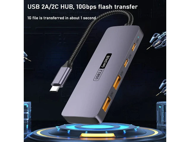 Alt view image 5 of 7 - 10Gbps USB C Hub, USB C HUB with 2 USB-C 3.2 and 2 USB-A 3.2 Ports, USB Port Extender Splitter, USB C to USB A Hub Multiport Adapter for Laptop, MacBook Pro Air, iPad, iMac