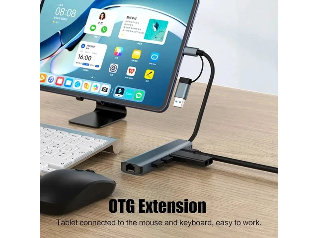 Alt view image 6 of 7 - USB to Ethernet Adapter Gigabit | 3-Port USB3.0/1-Port USB-C Hub with 10/100/1000 RJ45 Adapter,Aluminum 5-in-1 USB-A/C to LAN Network Converter for Surface Pro,Chromebook,Dell and Laptop