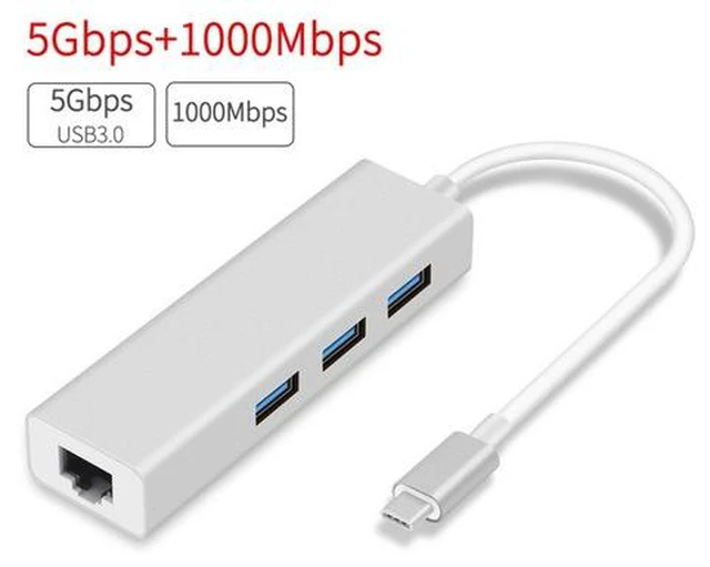 Main image of Gigabit Ethernet Adapter, USB C to USB 3.0 Hub, RJ45 LAN Network Converter Compatible with MacBook pro air 2019 2018, Nintendo Switch, XPS, Chromebook, Surface Book2, GalaxyS9, Silver