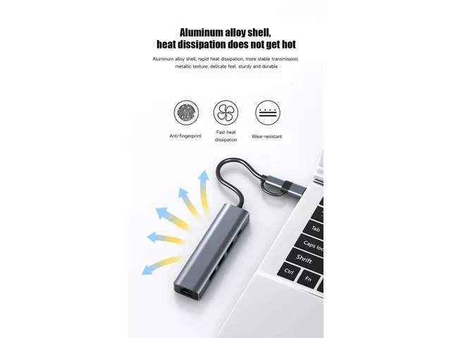 Alt view image 7 of 7 - USB to Ethernet Adapter, Aluminum USB Hub with 3 USB 3.0 Ports/1 USB C Ports, USB3.0/USB-C to RJ45 Gigabit Ethernet LAN Network Adapter Multiport for MacBook Pro/Air, iPad Pro