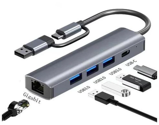 Main image of 2-in-1 USB-C USB 3.0 to Ethernet Adapter, 4 in 1 USB C Hub Ethernet with 3 USB 3.0 Ports/1 USB-C Ports/Gigabit Rj45, Thunderbolt (3/4) to Network Adapter for MacBook Pro/Air, XPS, iPad Pro