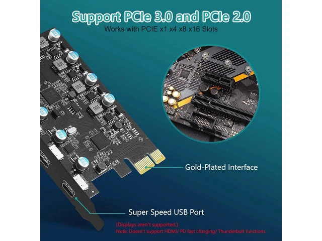Alt view image 2 of 7 - PCIE USB 3.0 Card 5 Ports(3X USB C - 2X USB A), PCI Express to USB Expansion Card Super Speed 5Gbps PCI-e USB3.0 Hub Controller Adapter for Windows 11/10/8/7/XP/Vista