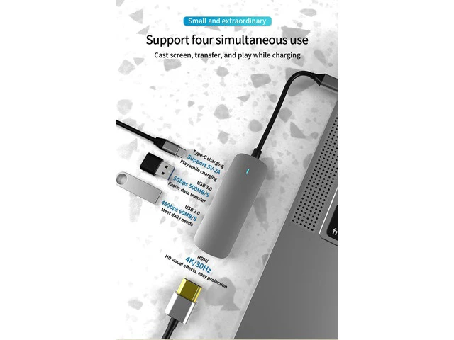 Alt view image 2 of 7 - USB C Hub, ESTONE 4 In 1 USB C to 4k HDMI Adapter with 60W Power Delivery PD ,USB 3.0 Ports,USB 2.0 Ports Adapter Compatible for MacBook Pro, Chromebook, XPS, and USB C devices