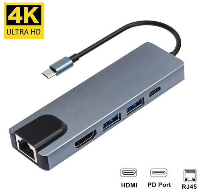 Main image of 4K USB C Hub to Gigabit Ethernet Rj45 Lan 5 in 1 USB Type C Hub Adapter for Mac book Pro Thunderbolt 3 USB-C Charger PD