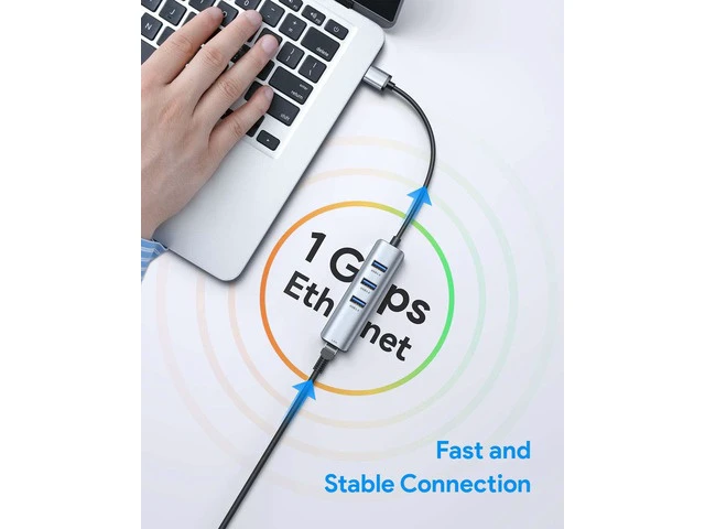 Alt view image 3 of 7 - USB 3.0 to Ethernet Adapter, 3-Port USB 3.0 Hub with RJ45 10/100/1000 Gigabit Ethernet Adapter Support Windows 10,8.1,Mac OS, Surface Pro,Linux,Chromebook and More