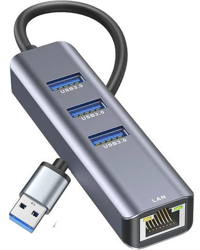 Main image of USB to Gigabit Ethernet Adapter, 3-Port USB 3.0 Hub with RJ45 Compatible with MacBook Pro/Air 2023, iPad Pro, iMac, S23, XPS 17, Surface Book 3 and More