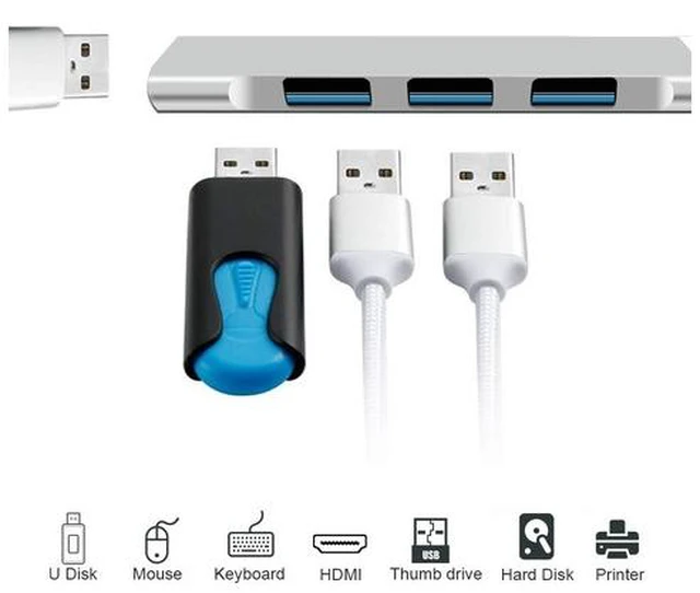Alt view image 2 of 7 - USB3.0 Hub with 4 Port USB 3.0, Portable Hub for PC, Laptop, USB Flash Drives, and Mobile Hard Disk and Other USB A Devices-Silver