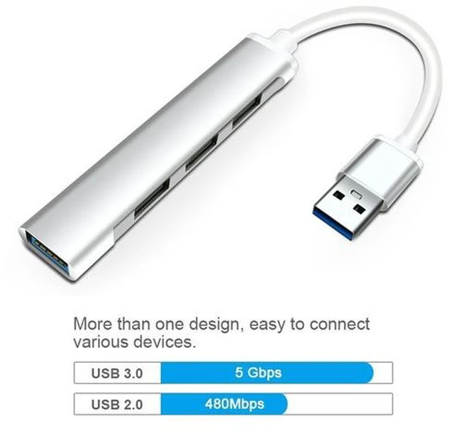 Alt view image 3 of 7 - USB3.0 Hub with 4 Port USB 3.0, Portable Hub for PC, Laptop, USB Flash Drives, and Mobile Hard Disk and Other USB A Devices-Silver