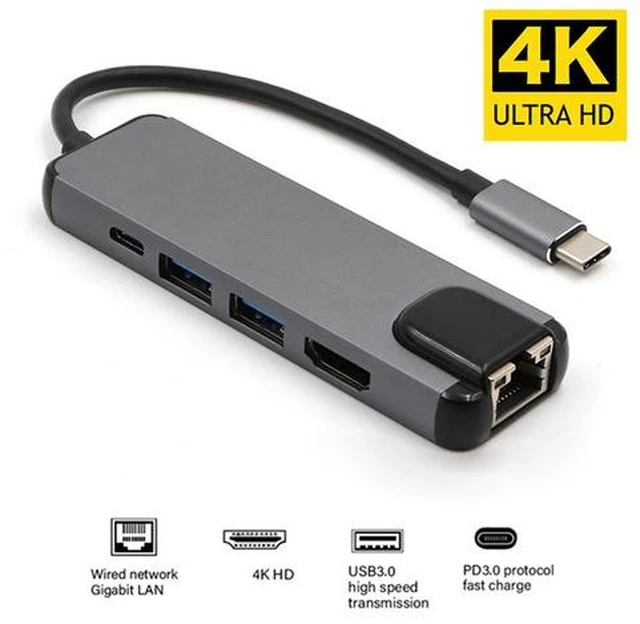 Main image of 5-in-1 USB C Hub HDMI Adapter for MacBook Pro 2019/2018/2017,with 4K HDMI, 1000Mbps Ethernet Port, 100W Power Delivery and 2 Ports USB 3.0, for MacBook Laptops