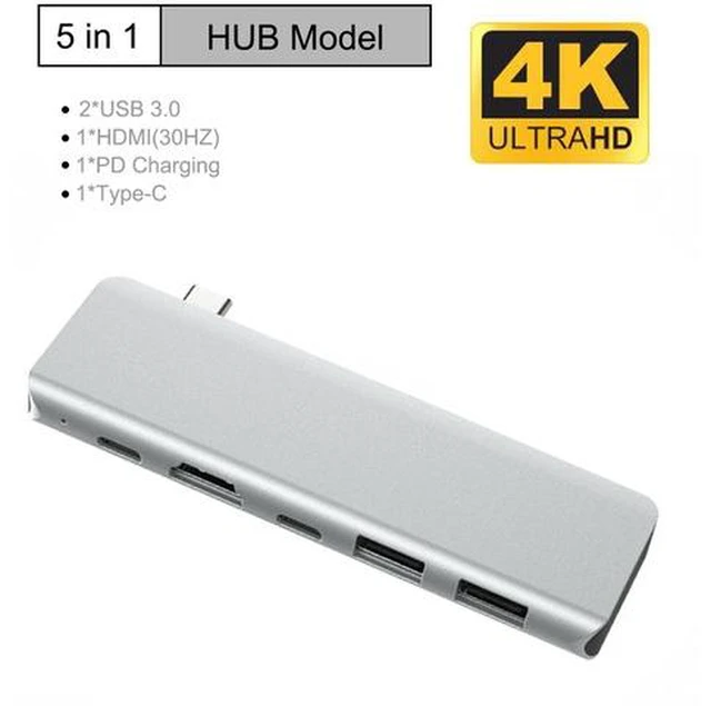 Main image of USB C Hub, Fastest Type-C 5 in 1 Multi-Port Hub Adapter for MacBook Pro 13" / 15" / 16" with Thunderbolt 3 USB C,, 2 USB 3.0 Ports and 4K HDMI Out, Pass-Through Charging for MacBook, Mac Pro