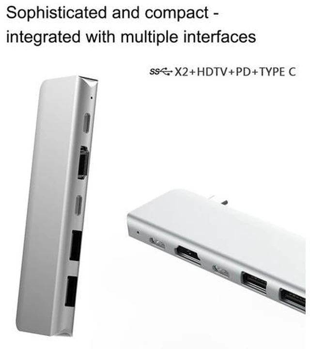 Alt view image 3 of 7 - USB C Hub, Fastest Type-C 5 in 1 Multi-Port Hub Adapter for MacBook Pro 13" / 15" / 16" with Thunderbolt 3 USB C,, 2 USB 3.0 Ports and 4K HDMI Out, Pass-Through Charging for MacBook, Mac Pro