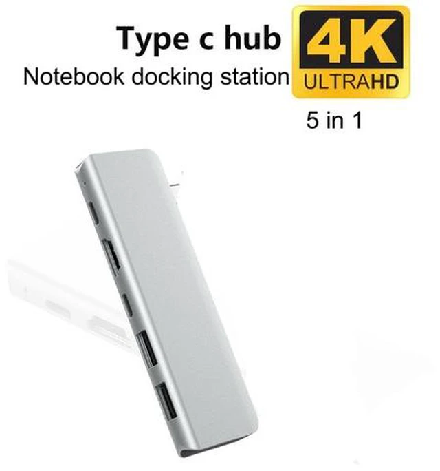 Alt view image 4 of 7 - USB C Hub, Fastest Type-C 5 in 1 Multi-Port Hub Adapter for MacBook Pro 13" / 15" / 16" with Thunderbolt 3 USB C,, 2 USB 3.0 Ports and 4K HDMI Out, Pass-Through Charging for MacBook, Mac Pro